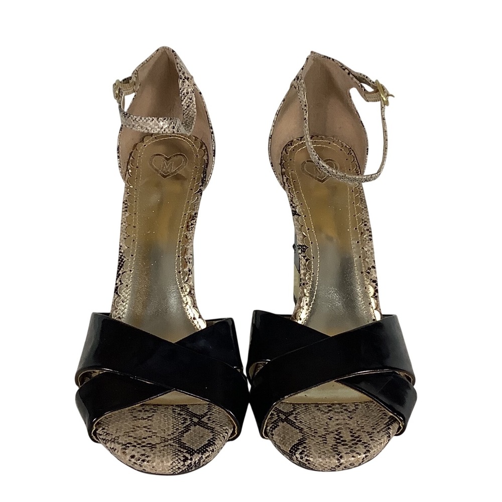 Monique Black Snakeskin Ankle Strap Block Heel Sandals 11M 750941 REB3